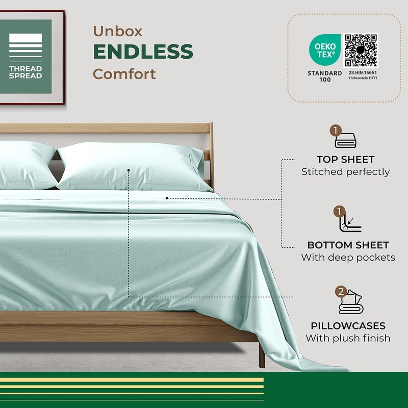 THREAD SPREAD 100% Organic Cotton Sheets California King Size - 4 PC Organic Cotton Cal King Size Percale Weave Sheet Set, Soft, Cooling & Crisp, 16" Deep Pocket Hotel Quality Bedding Set - Sea Foam - Image 3