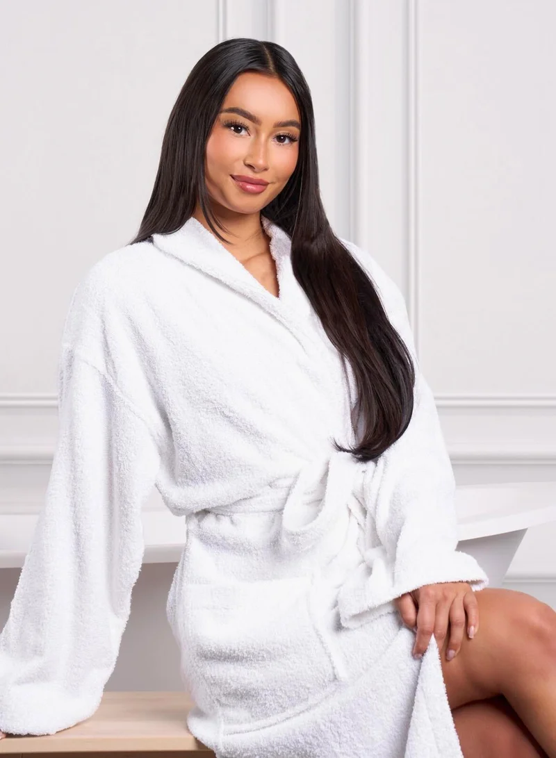 1Chase Luxury Shawl Bathrobe for Adults - Ultra Soft, Absorbent, Hotel & Spa Quality, White Cotton Robe for Men & Women (L/XL), White