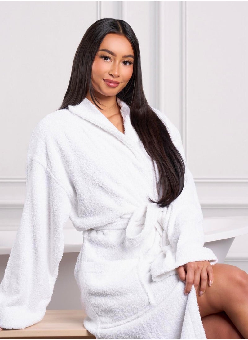 1Chase Luxury Shawl Bathrobe for Adults - Ultra Soft, Absorbent, Hotel & Spa Quality, White Cotton Robe for Men & Women (L/XL), White  - Image 3