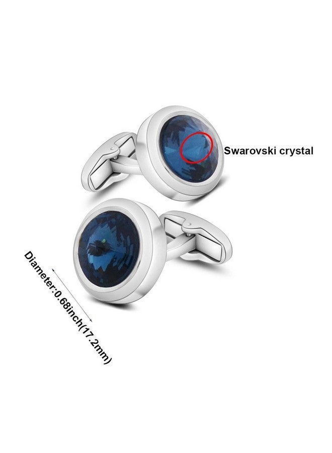 Merit Ocean Mens Cufflinks Elegant Style Cuff Link Super Shiny Navy Blue Crystal Circular Cufflinks With Gift Box - Image 4
