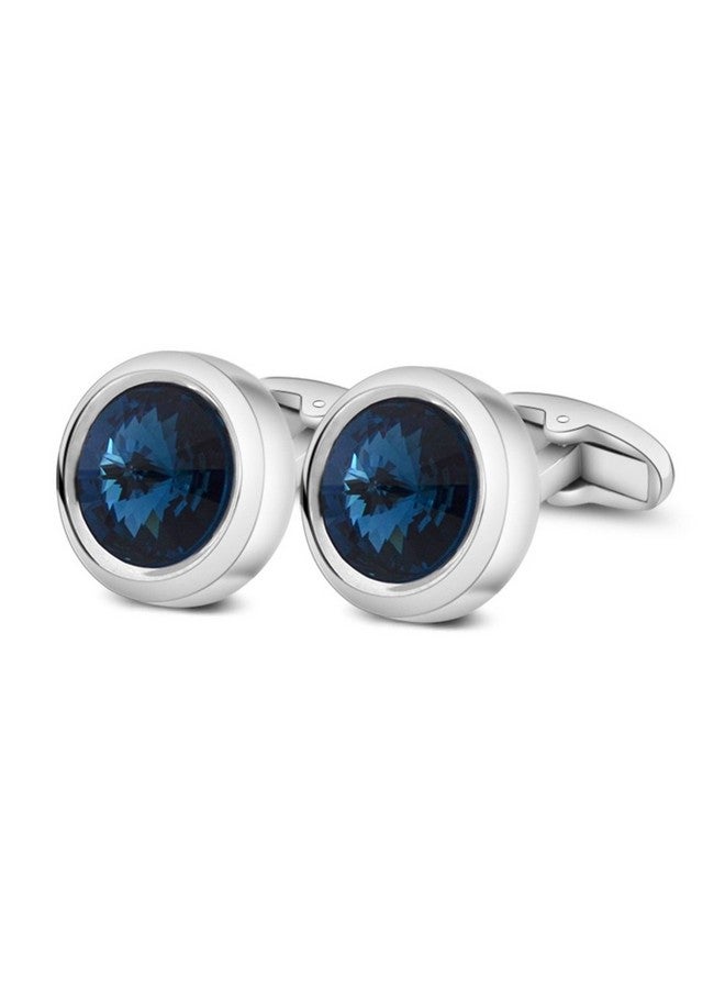 Merit Ocean Mens Cufflinks Elegant Style Cuff Link Super Shiny Navy Blue Crystal Circular Cufflinks With Gift Box - Image 1