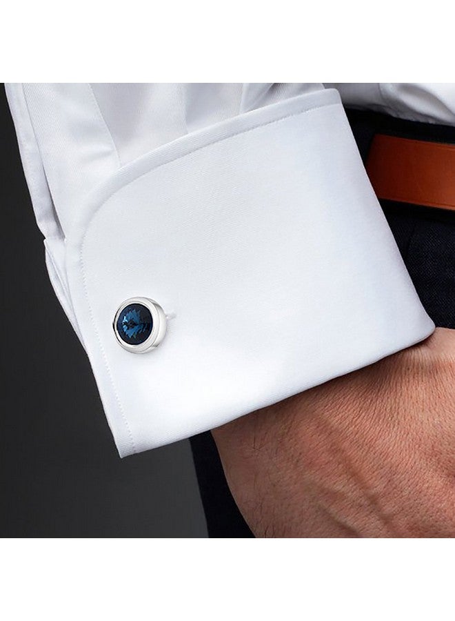 Merit Ocean Mens Cufflinks Elegant Style Cuff Link Super Shiny Navy Blue Crystal Circular Cufflinks With Gift Box - Image 2