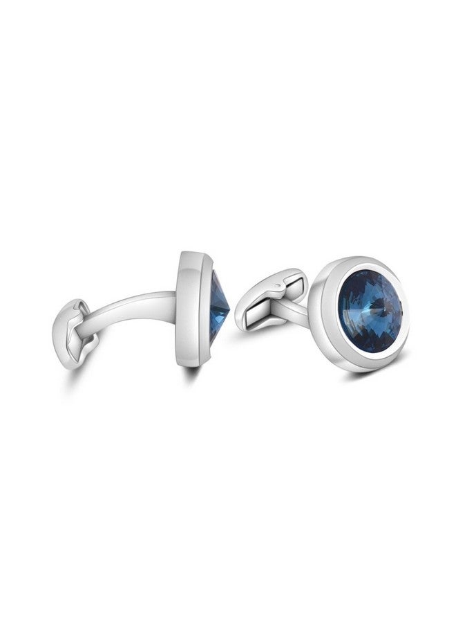 Merit Ocean Mens Cufflinks Elegant Style Cuff Link Super Shiny Navy Blue Crystal Circular Cufflinks With Gift Box - Image 5