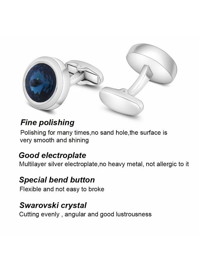 Merit Ocean Mens Cufflinks Elegant Style Cuff Link Super Shiny Navy Blue Crystal Circular Cufflinks With Gift Box - Image 3