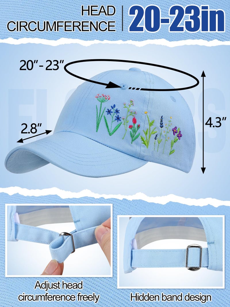 Big Gun Biggun Embroidered Baseball Cap for Girls Women Men - Adjustable Soft Breathable Cotton Hats for Fall Gifts, Floral(Blue) - Image 2