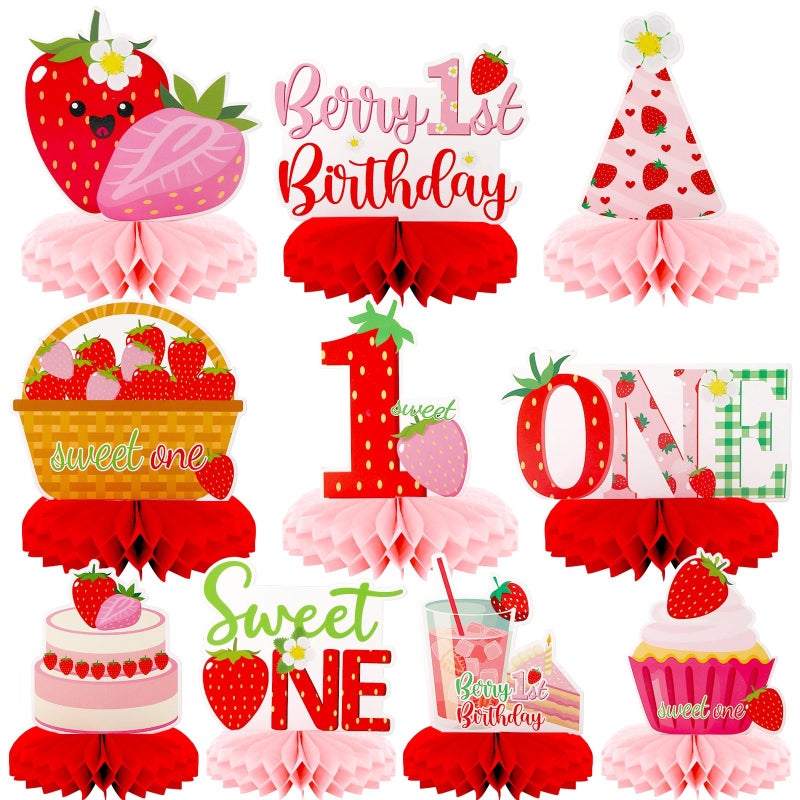 DTOFOOT 10 PCS Berry First Birthday Decor, Strawberry Theme 1st Birthday Table Centerpiece Strawberry Decorations for Baby Girls Berry Sweet for Party Table Topper Decor - Image 1