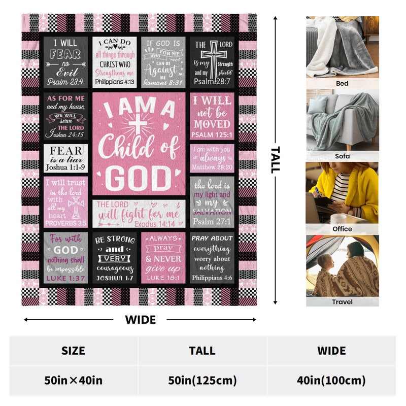 CUJUYO Christian Gifts for Women Blanket 50""x40"" - I Am a Child of God Blankets - Inspirational Religious Gifts - Catholic Spiritual Gifts for Women - Image 2