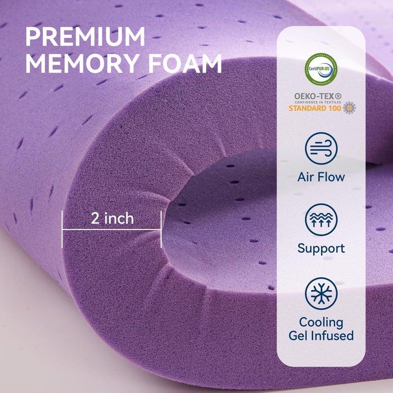 BDEUS Dual Layer 5 Inch Memory Foam Mattress Topper Full Size, 2 Inch Gel Memory Foam Plus 3 Inch 1450 GSM Down Alternative Quilted Pillow Top Mattress Pad Cover,Dark Gray - Image 5