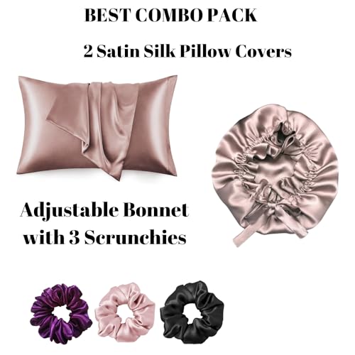 Candibella Satin Bonnet for Curly Hair with Pillow Covers and Scrunchies | Silk Bonnet for Hair|Best Gift Combo of Pack of 2 Satin Pillowcases with 3 Silk Scrunchies - Image 3