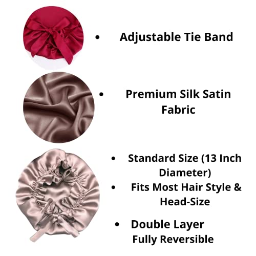 Candibella Satin Bonnet for Curly Hair with Pillow Covers and Scrunchies | Silk Bonnet for Hair|Best Gift Combo of Pack of 2 Satin Pillowcases with 3 Silk Scrunchies - Image 2