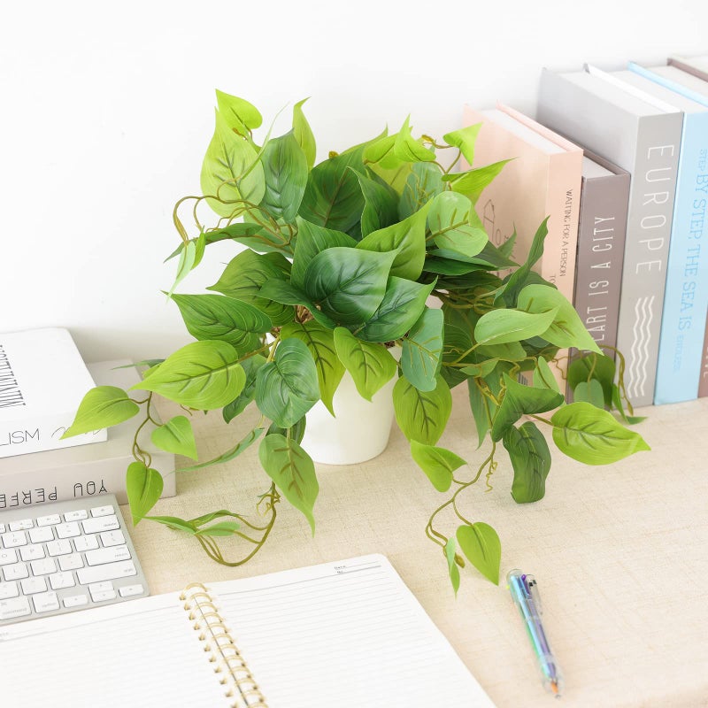 CEWOR Artificial Plants Fake Pothos with Plastic Pot Artificial Potted Plant for Home Office Bedroom Indoor Outdoor Decor 1 Pack - Image 4