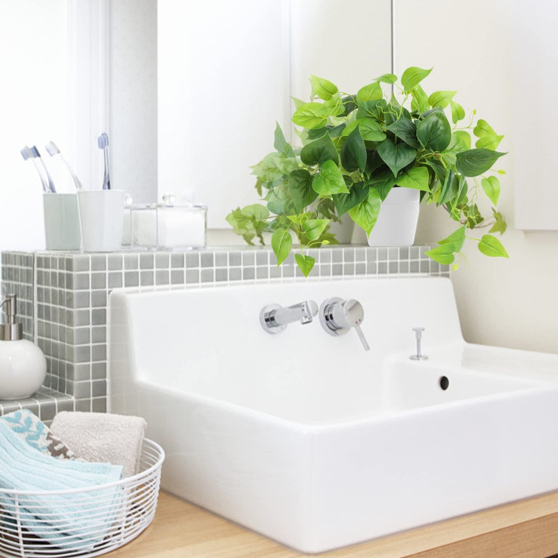 CEWOR Artificial Plants Fake Pothos with Plastic Pot Artificial Potted Plant for Home Office Bedroom Indoor Outdoor Decor 1 Pack - Image 5