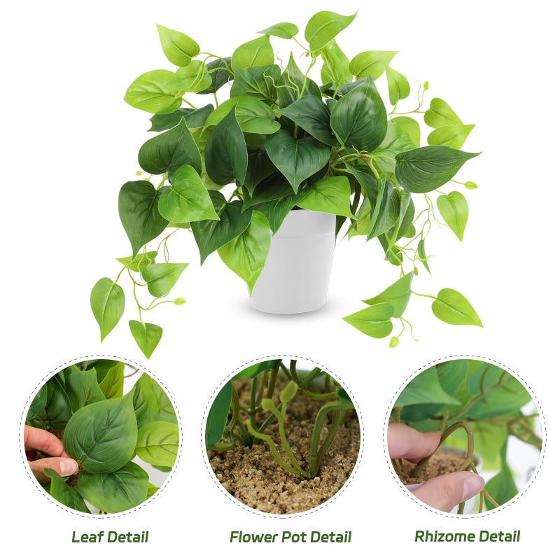 CEWOR Artificial Plants Fake Pothos with Plastic Pot Artificial Potted Plant for Home Office Bedroom Indoor Outdoor Decor 1 Pack - Image 3