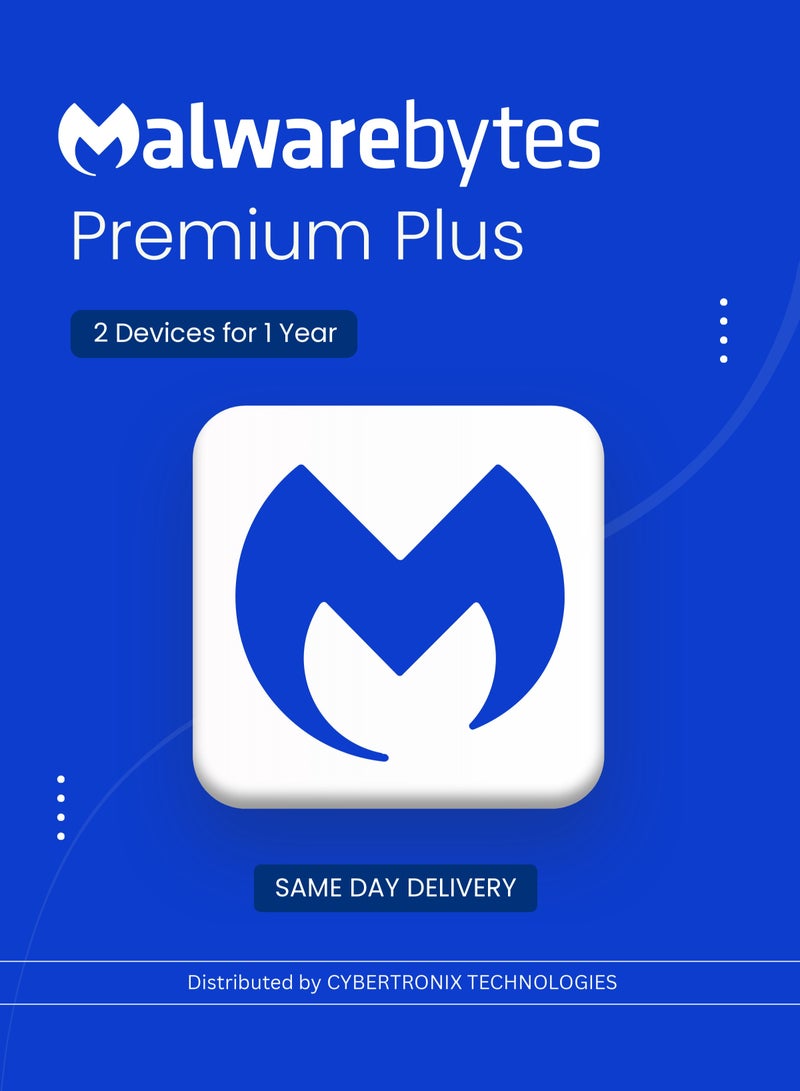 Malwarebytes Premium Plus | 2 Devices for 1 Year | Digital License | SAME DAY DELIVERY