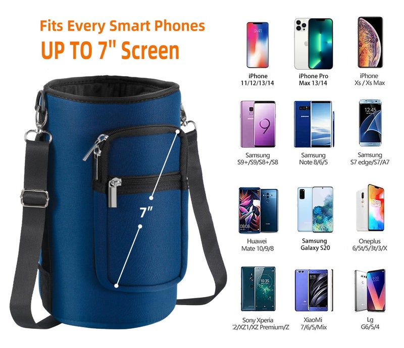 AceTreker 128 oz Neoprene Insulated Water Bottle Carrier Bag, One Gallon Sling Bag Sleeve Pouch Holder with Adjustable Shoulder Strap & Paracord Handle and 2 Pocket for Travelling, Hiking-Black - Image 2