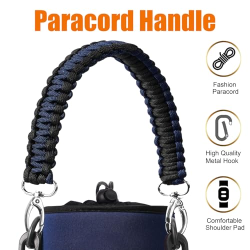 AceTreker 128 oz Neoprene Insulated Water Bottle Carrier Bag, One Gallon Sling Bag Sleeve Pouch Holder with Adjustable Shoulder Strap & Paracord Handle and 2 Pocket for Travelling, Hiking-Black - Image 3