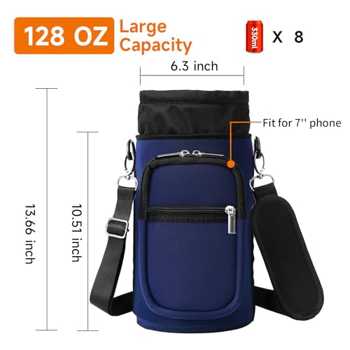 AceTreker 128 oz Neoprene Insulated Water Bottle Carrier Bag, One Gallon Sling Bag Sleeve Pouch Holder with Adjustable Shoulder Strap & Paracord Handle and 2 Pocket for Travelling, Hiking-Black - Image 5