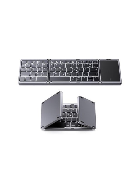 Foldable Bluetooth Keyboard with Touchpad, Wireless Rechargeable Keyboard, Multi-Device Compatible for iPad, iPhone, Android, Windows Laptops, Desktops, and Tablets