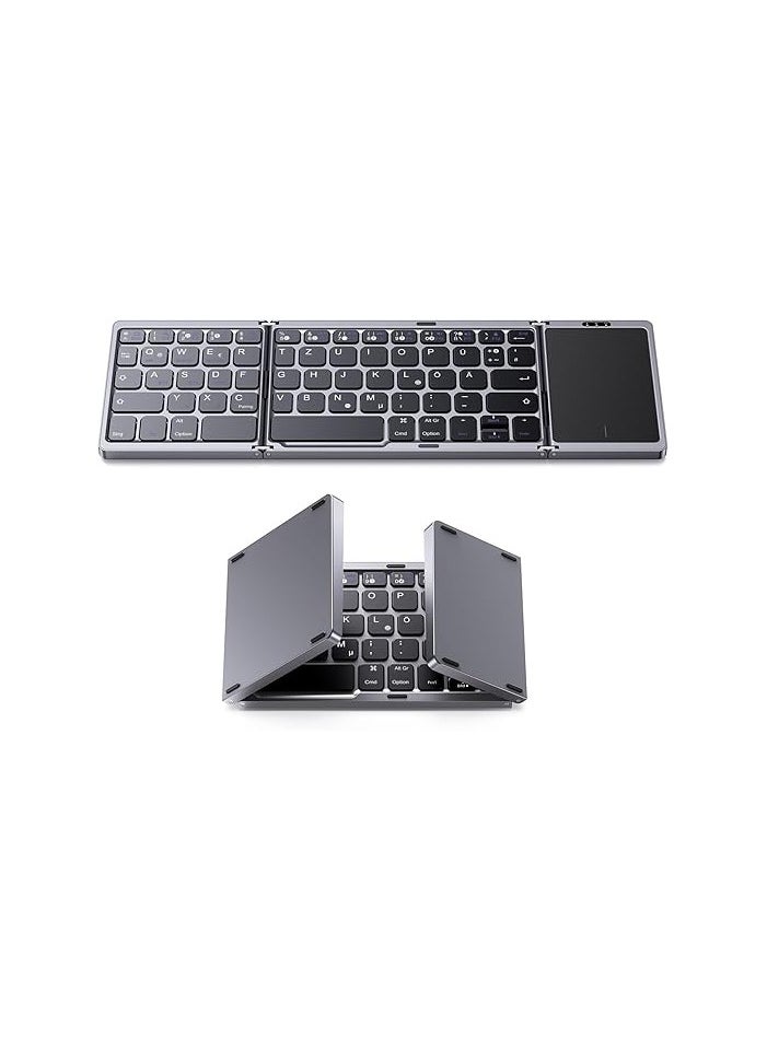 Generic - Foldable Bluetooth Keyboard with Touchpad, Wireless Rechargeable Keyboard, Multi-Device Compatible for iPad, iPhone, Android, Windows Laptops, Desktops, and Tablets - Image 1