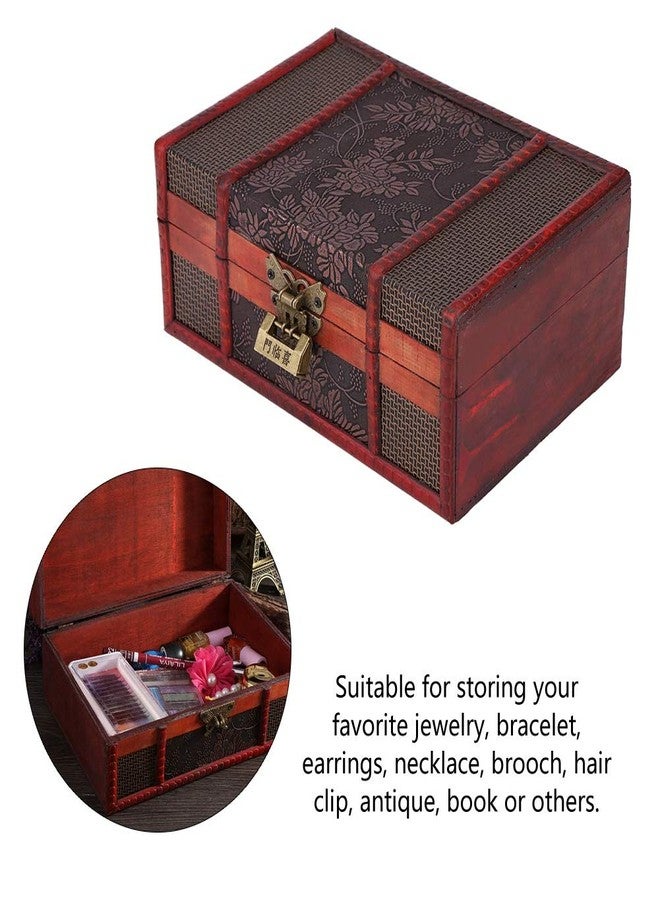 Brrnoo Vintage Wooden Boxes With Lock, Treasure Chest Keepsake and Jewelry Box Wood Case Holder Jewelry Gift Box, Decorative Box with Lock and House Decoration Valentine's Day, Mother's - Image 5