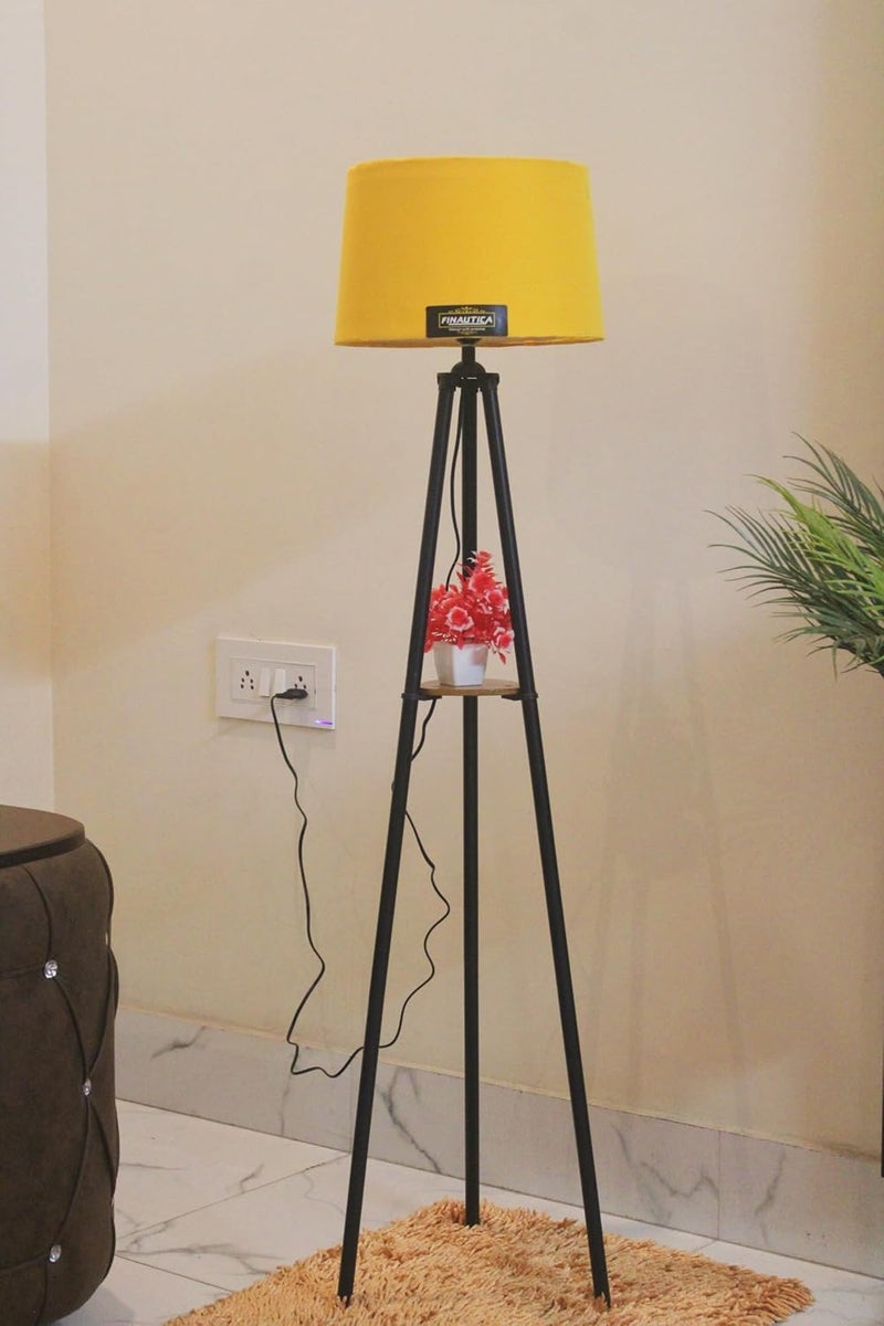 FN Metal Lamp With Home Decor Corner Design Yellow Drum Shade, Bulb, Wiring, Holder Included Pack Of 1, Led - Image 2