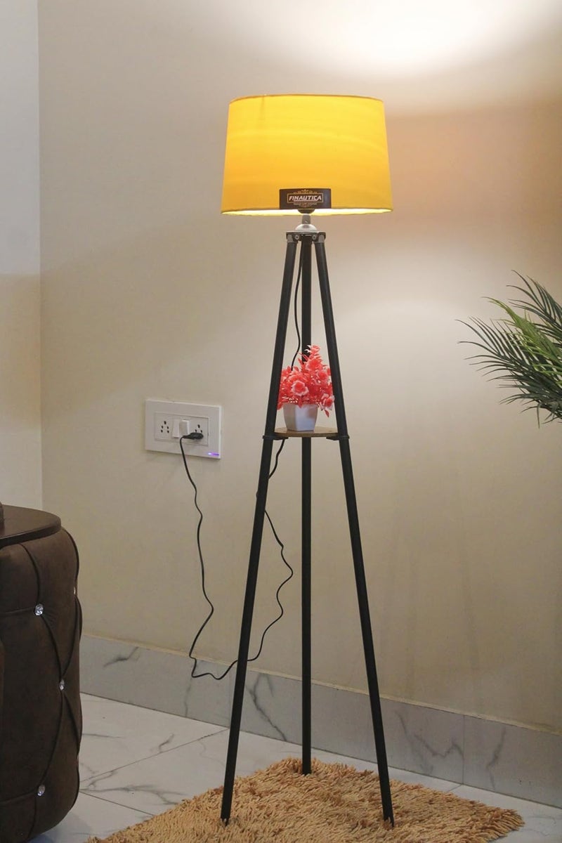 FN Metal Lamp With Home Decor Corner Design Yellow Drum Shade, Bulb, Wiring, Holder Included Pack Of 1, Led - Image 1