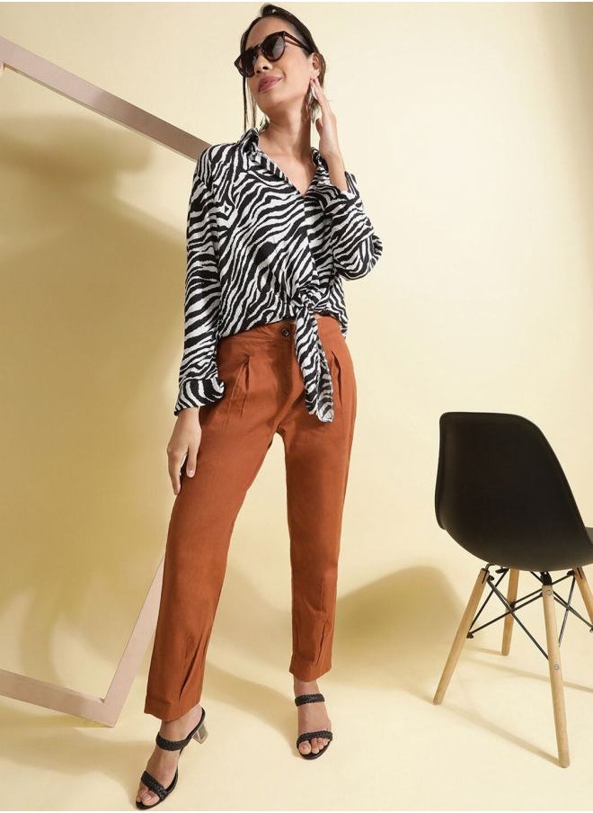 Freehand - Women Tapered Solid Mid-Rise Pleated Pants - Image 1