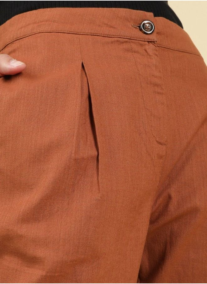 Freehand - Women Tapered Solid Mid-Rise Pleated Pants - Image 1