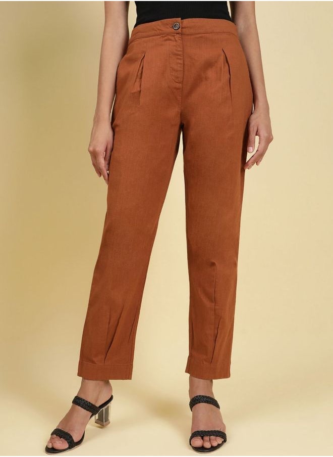 Freehand - Women Tapered Solid Mid-Rise Pleated Pants - Image 1
