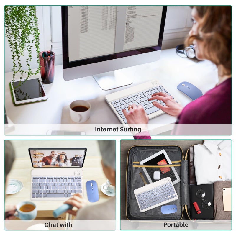 Guiheng Bluetooth Keyboard and Mouse Combo for iPad - Rechargeable Wireless Keyboard & Mouse with 7-Color Backlit Compatible with iPad 9th/8th Gen, iPad Pro/Air/Mini, iPhone14/13/12 Pro, (10 inch Purple) - Image 2