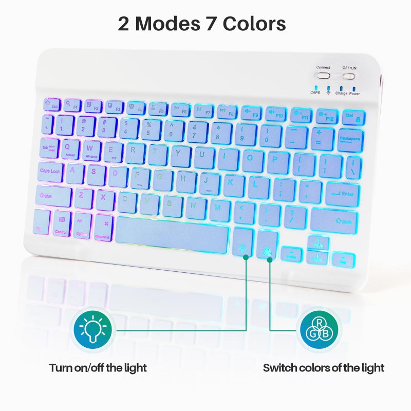 Guiheng Bluetooth Keyboard and Mouse Combo for iPad - Rechargeable Wireless Keyboard & Mouse with 7-Color Backlit Compatible with iPad 9th/8th Gen, iPad Pro/Air/Mini, iPhone14/13/12 Pro, (10 inch Purple) - Image 5