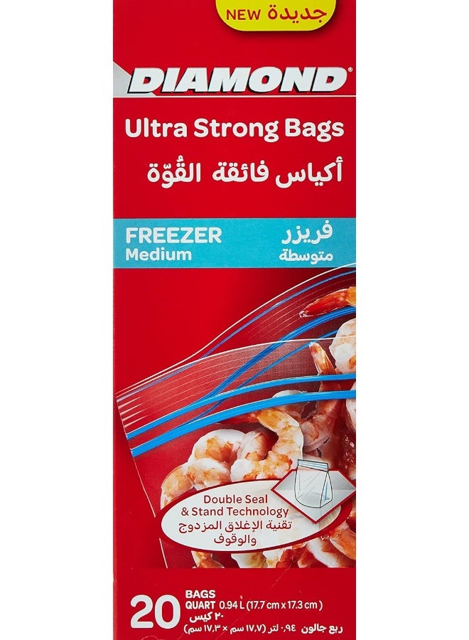 Diamond Ultra Strong Freezer Medium Zipper Bags - 20 Pcs, 17.7 cm x 17.3 cm - Image 2