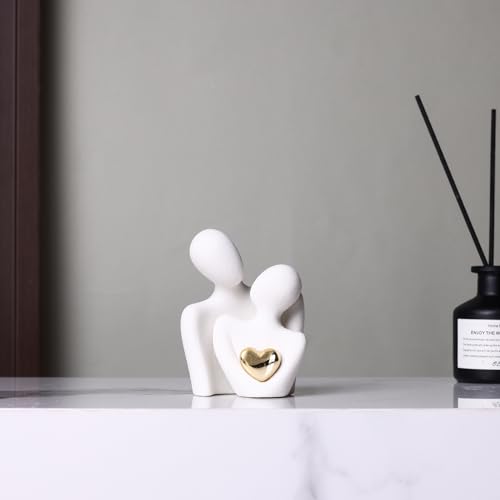 oliruim Mini Couple Statue Ceramic Romantic Couple in Love Figurines for Decor Bedroom TV Cabinet Wedding Valentines Gift Small Knick Knacks for Home Decor Shelve 315 White - Image 3
