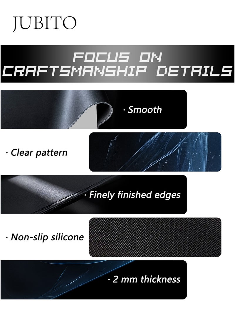 JUBITO mouse pad, large gaming mouse pad - 900x400x2mm, cushioned rubber base and seamed edges, high-end cyan-blue flowing texture pattern, keyboard mat and office desk mat - Image 3
