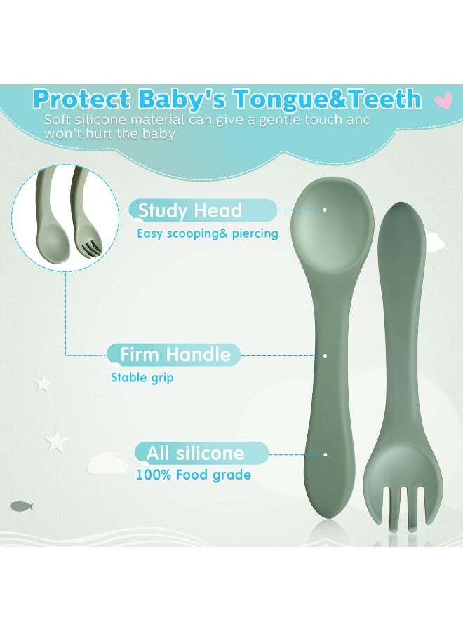 Nuenen 10 Pieces Baby Led Weaning Spoons and Forks Set Infant Silicone Spoon First Self Feed Baby training Utensils for Toddler First Stage Feeding Supplies for Kids Over 6 Months, 5 Pairs (Classic Colors) - Image 4