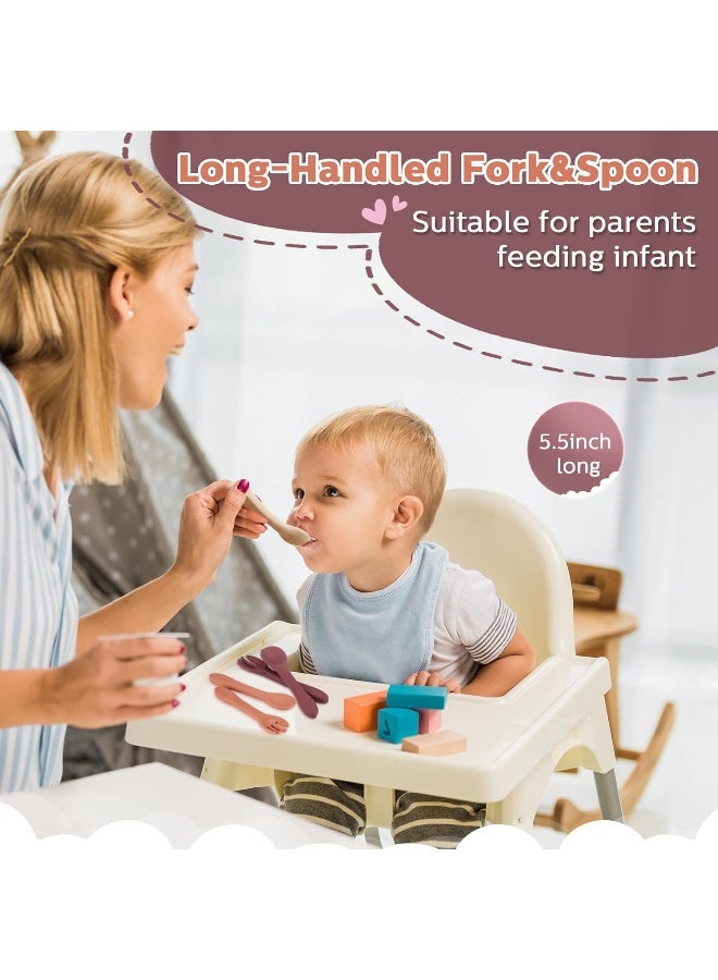 Nuenen 10 Pieces Baby Led Weaning Spoons and Forks Set Infant Silicone Spoon First Self Feed Baby training Utensils for Toddler First Stage Feeding Supplies for Kids Over 6 Months, 5 Pairs (Classic Colors) - Image 3