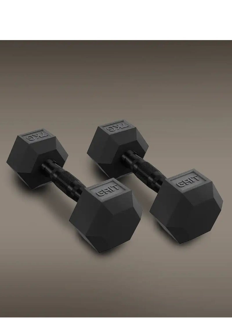 GRIT GRIT Hex Black Dumbbells - 7 kg Pair  - Image 1