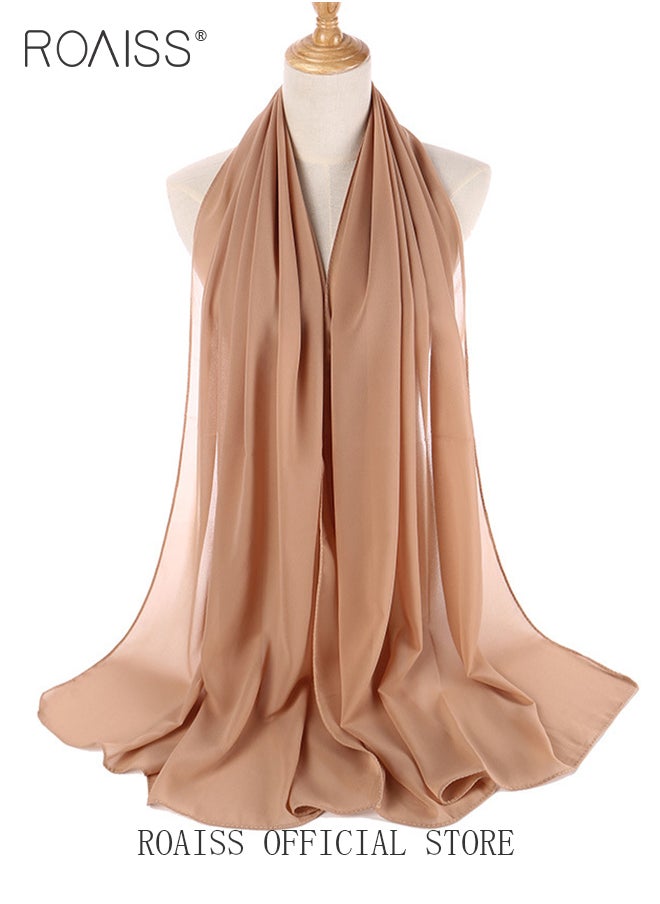 roaiss - 2 Piece Women Chiffon Hijab Set Muslim Casual Scarf Turban for Ladies Beading Decoration Versatile All Seasons Wearable Traditional Wear Hijab Ramadan and Eid Al Adha Gifts - Image 1
