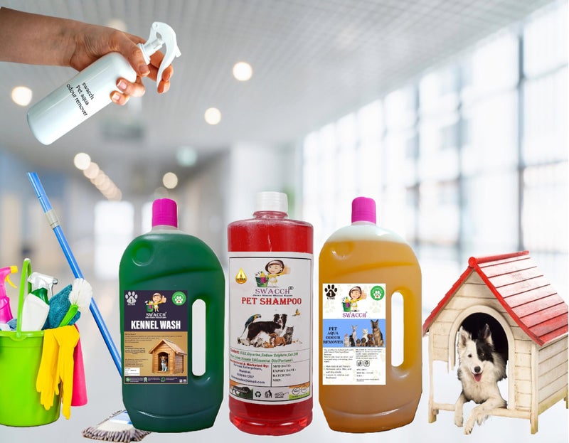 swacch Kennel Wash (Jasmine) + Pet Shampoo (Strawberry) I Pet Aqua Odour Remover (Orange) 1 Litre Combo Pack of 3 Economical Pack I Dog and Cat Friendly - Image 2