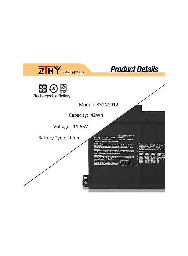 ZTHY B31N1912 C31N1912 Laptop Battery Compatible With Asus Vivobook 14 E410 E410Ma-Ek007Ts E410Ka L410 L410Ma-Bv037Ts F414Ma E510Ma E510Ka L510Ma 0B200-03680000 42Wh - Image 3