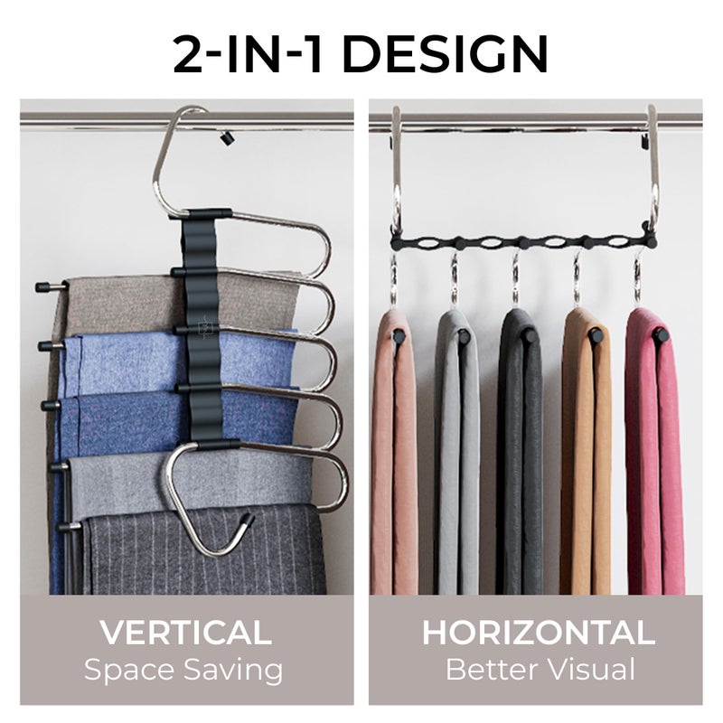 MORALVE Pants Hangers Space Saving - 4 Pack - Non-Slip Multi-Layer Space Saving Hangers - Multifunctional Clothing Rack for Closet Storage - Ideal for Jeans, Trousers, Skirts, Scarves & Slacks (Black) - Image 3