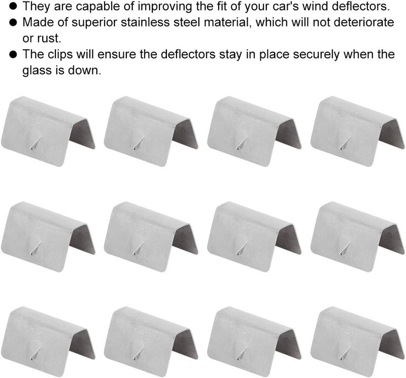 woobles Wind Deflector Clips,12Pcs Car Wind Rain Deflector Channel Stainless Steel Fixing Retaining Clips Fit for HEKO G3 - Image 2