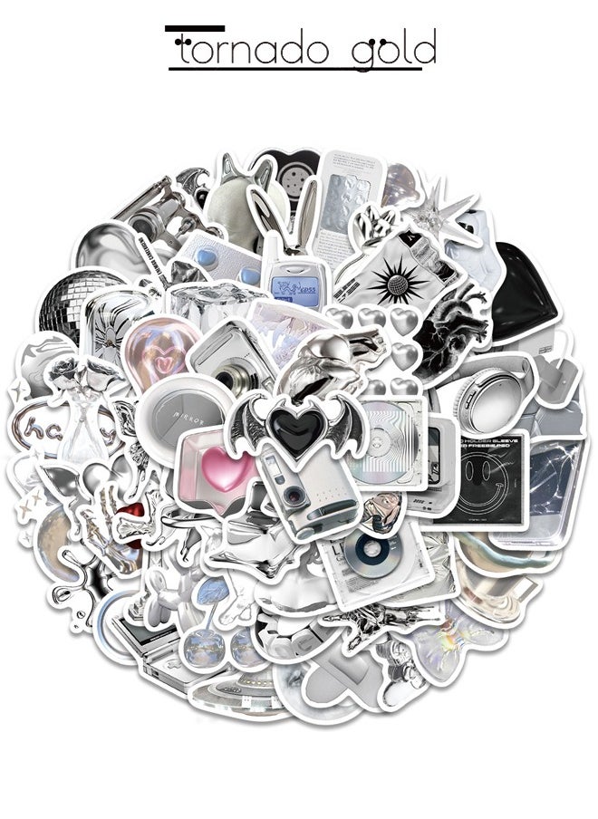 tornado gold 66 PCS Silver Trendy Cool Ins Style Stickers, Laptop Account Book Water Cup Ipad Mobile Phone Case Decoration Waterproof Stickers Graffiti Stickers  - Image 2