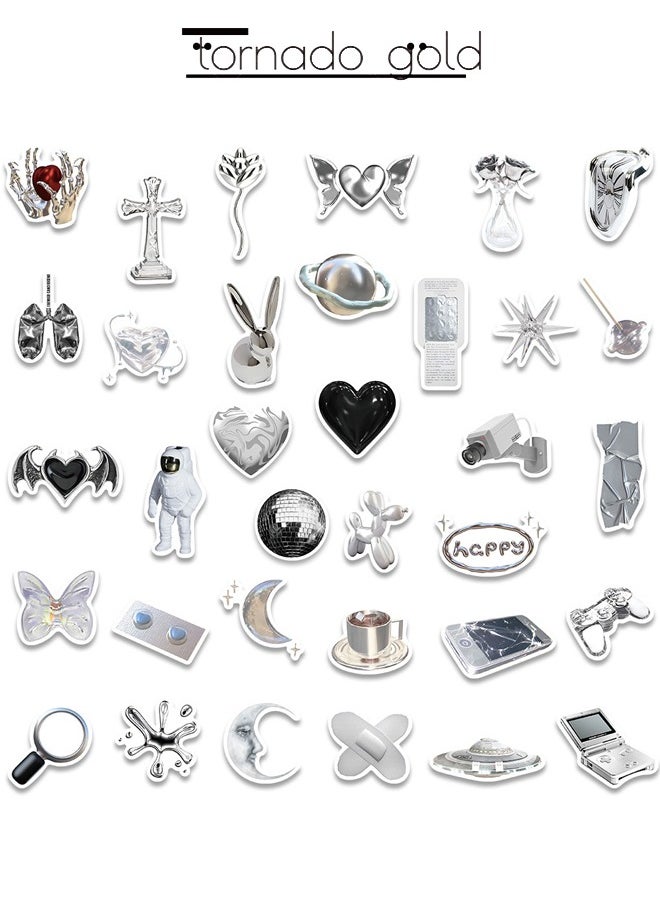 tornado gold 66 PCS Silver Trendy Cool Ins Style Stickers, Laptop Account Book Water Cup Ipad Mobile Phone Case Decoration Waterproof Stickers Graffiti Stickers  - Image 5