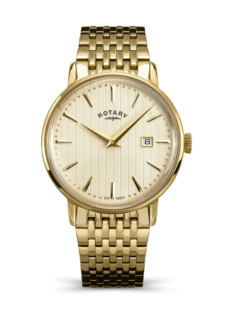 Rotary Men's 1895 Analogue Watch, 38.5 mm, Champagne Dial, Gold-Tone Steel Bracelet
