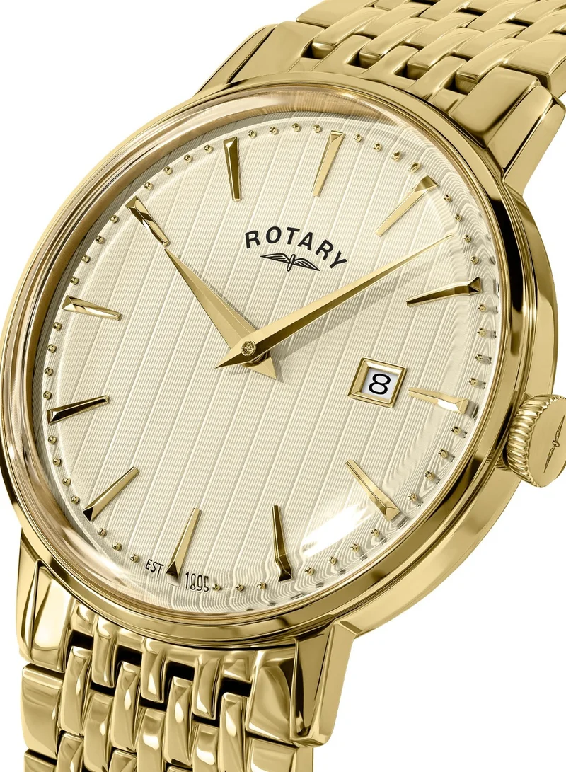 Rotary Men's 1895 Analogue Watch, 38.5 mm, Champagne Dial, Gold-Tone Steel Bracelet