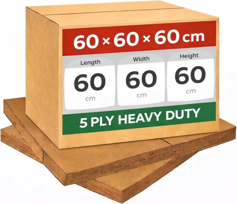 1 Pack 60×60×60 cm 5 Ply Heavy Duty Corrugated Cardboard Shipping Box for Moving and Storage - Image 1