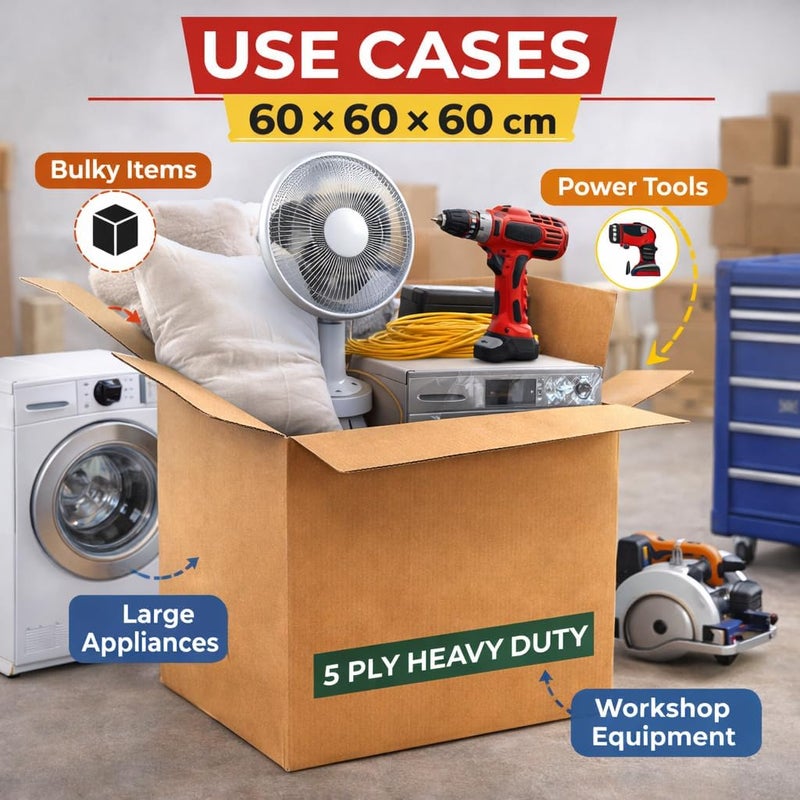 1 Pack 60×60×60 cm 5 Ply Heavy Duty Corrugated Cardboard Shipping Box for Moving and Storage - Image 4