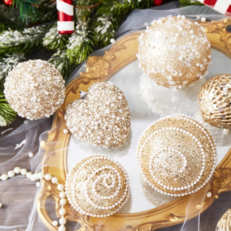Munansli Champagne Gold Christmas Ball Ornaments, Christmas Ball Decorations Shatterproof Plastic Hanging Pearl Balls for Holiday Party(70mm/2.76", 12ct) - Image 3