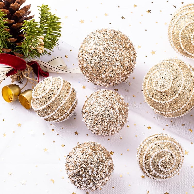 Munansli Champagne Gold Christmas Ball Ornaments, Christmas Ball Decorations Shatterproof Plastic Hanging Pearl Balls for Holiday Party(70mm/2.76", 12ct) - Image 4